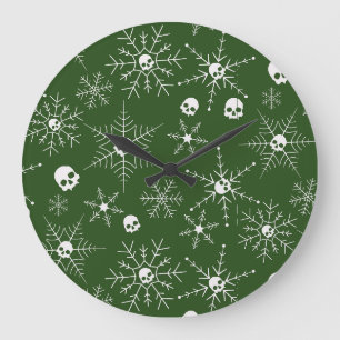 Grande Horloge Ronde Crâne effrayant Creepmas Noël Snowflakes vert