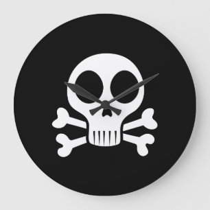 Grande Horloge Ronde crâne effrayant sur fond noir
