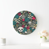 Grande Horloge Ronde Crâne en fleurs (Maison)