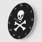Grande Horloge Ronde Crâne et os croisés (Angle)