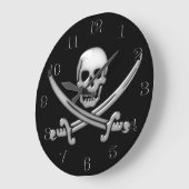 Grande Horloge Ronde Crâne et os croisés des épées du pirate de verre (Angle)