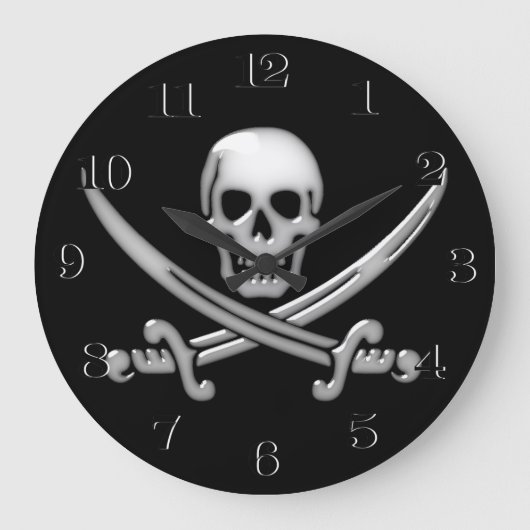 Grande Horloge Ronde Crâne et os croisés des épées du pirate de verre (Recto)