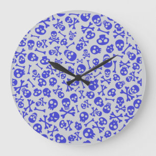 Grande Horloge Ronde Crâne et os croisés Halloween Motif sans couture