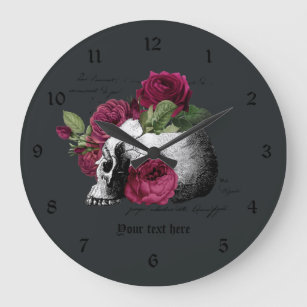 Grande Horloge Ronde Crâne floral bourguignon crâne gothique
