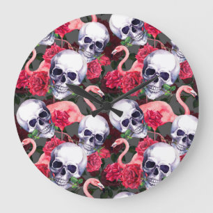 Grande Horloge Ronde Crâne floral, motif flamand sans soudure.