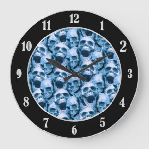 Grande Horloge Ronde Crânes Bleus