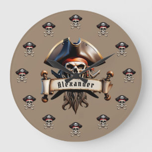 Grande Horloge Ronde Crânes de pirate Personnaliser