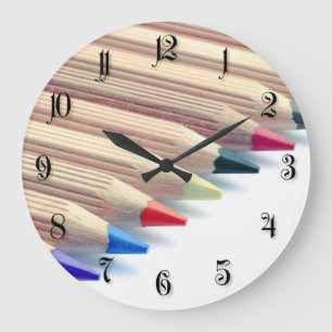 Grande Horloge Ronde Crayons colorés