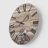 Grande Horloge Ronde Create Your Own Photo Rustic Wood Clock (Angle)