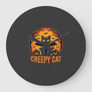 Grande Horloge Ronde Création graphique de chat effrayant Halloween cha