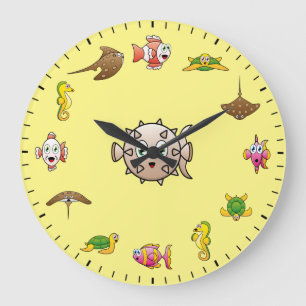 Grande Horloge Ronde Créatures mignonnes sur le thème de la mer profond