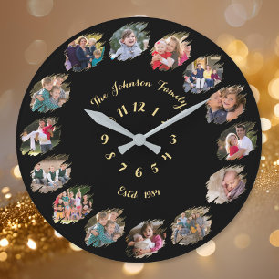 Grande Horloge Ronde Créer un Collage de Photos de Famille Personnalisé
