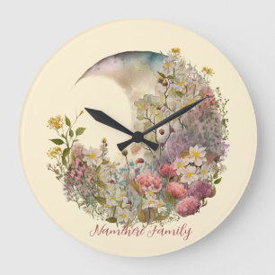 Grande Horloge Ronde Créez Vos Propres Fleurs Sauvages Floral Croissant