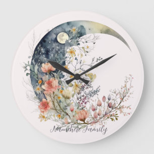 Grande Horloge Ronde Créez votre propre croissant de lune floral de pra