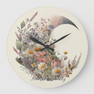 Grande Horloge Ronde Créez votre propre croissant de lune floral élysée