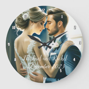 Grande Horloge Ronde Créez votre propre nom personnalisé photo Mariage