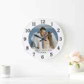 Grande Horloge Ronde Créez Votre Propre Nom Photo Mariage Noir Et Blanc (Maison)