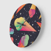 Grande Horloge Ronde Crème De Glace Rétro, Néon Cosmique. (Angle)