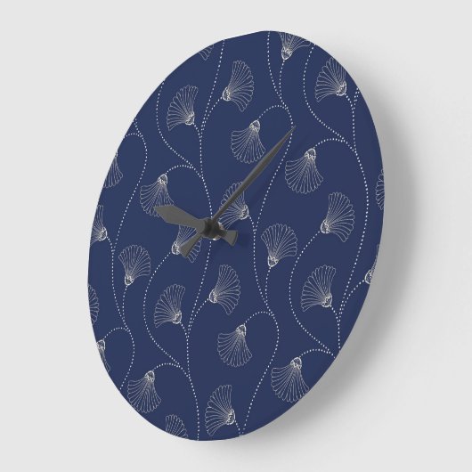 Grande Horloge Ronde Crème Florale Art Nouveau Indigo (Angle)