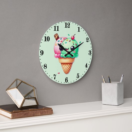 Grande Horloge Ronde Crème glacée Cute Kawaii (Bureau)