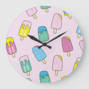 Grande Horloge Ronde Crème glacée mignonne : motif de fruits.
