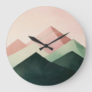 Grande Horloge Ronde Crête Pastel – Paysage de Montagne Géométrique #1