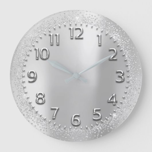 Grande Horloge Ronde Cristal gris argent Parties scintillant chiffres a (Recto)