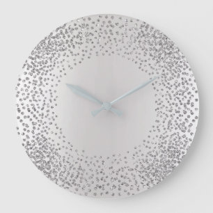 Grande Horloge Ronde Cristaux gris argenté Confetti Parties scintillan