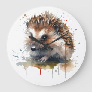Grande Horloge Ronde Critère confortable : Hérisson en aquarelle