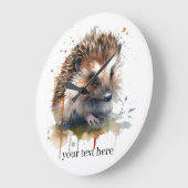 Grande Horloge Ronde Critère confortable : Hérisson en aquarelle, perso (Angle)