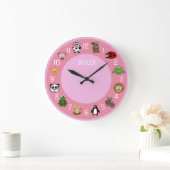 Grande Horloge Ronde Critère de dessin avec nom Modèle rose (Maison)