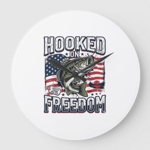 Grande Horloge Ronde Crochet de pêche patriotique accroché à la liberté