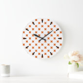 Grande Horloge Ronde Crochets orange sur blanc (Maison)