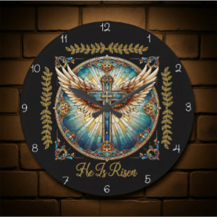 Grande Horloge Ronde Croix ailée Il est ressuscité
