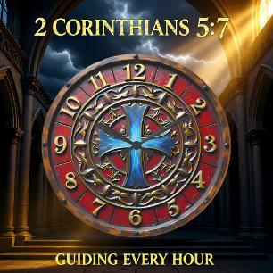 Grande Horloge Ronde Croix Bleue Lumineuse Ornée