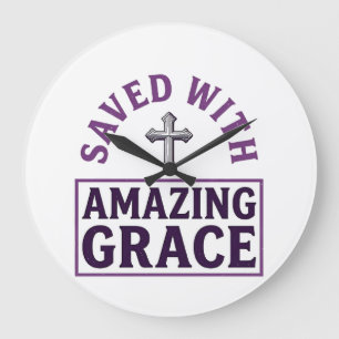 Grande Horloge Ronde Croix chrétienne Amazing Grace vintage