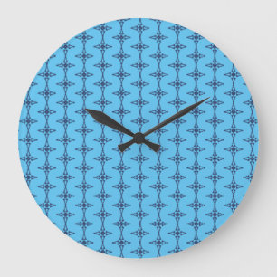 Grande Horloge Ronde Croix Chrétienne en Bleu Céleste Art