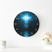 Grande Horloge Ronde Croix chrétienne en lumière bleue (Maison)