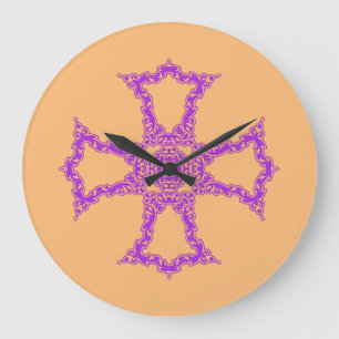 Grande Horloge Ronde Croix chrétienne rose