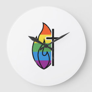 Grande Horloge Ronde Croix de Flamme Arc-en-ciel Vintage Design Vectori