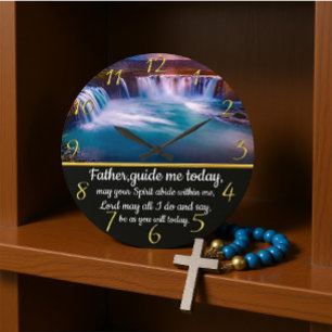Grande Horloge Ronde Croix de la foi chrétienne d'or avec le Père, guid