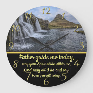 Grande Horloge Ronde Croix Gold Christian Faith avec cascade jaune