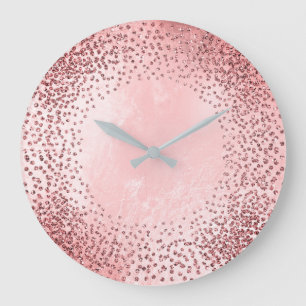 Grande Horloge Ronde Crystals Confeti Glitter Grey Glass Rose rose