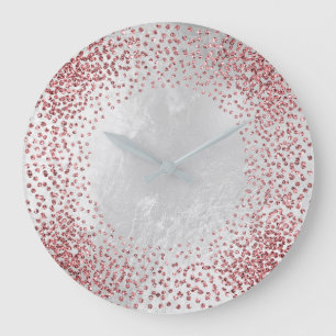 Grande Horloge Ronde Crystals Confetti Parties scintillant Rose rose ar