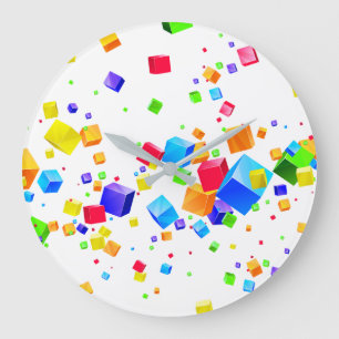 Grande Horloge Ronde Cubes colorés 1