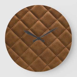 Grande Horloge Ronde Cuir Brown, dessin motif rhombus