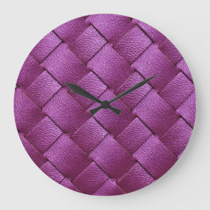 Grande Horloge Ronde Cuir Violet, Arrière - plan Texture Tissé.