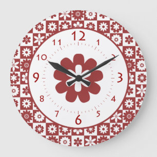 Grande Horloge Ronde Cuisine américaine rouge et blanche heureuse de