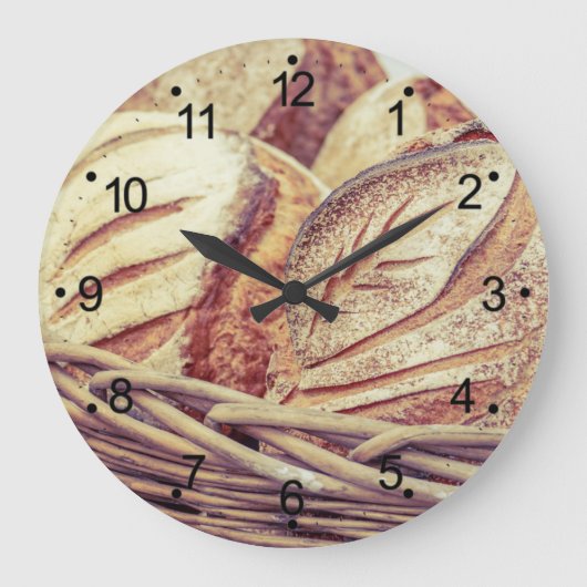 Grande Horloge Ronde Cuisine avec panier de pain frais (Recto)
