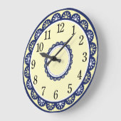 Grande Horloge Ronde Cuisine bleue et blanche (Angle)